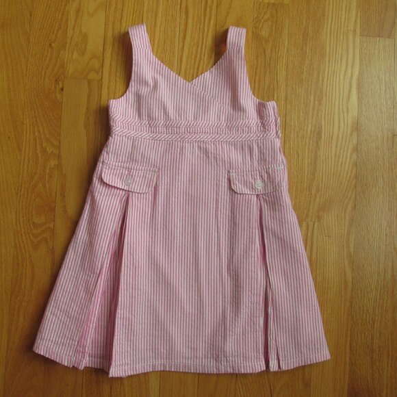 OSHKOSH GENUINE KIDS GIRL'S SIZE 24 mo DRESS PINK & WHITE STRIPE CHURCH SUNDRESS - Picture 7 of 13